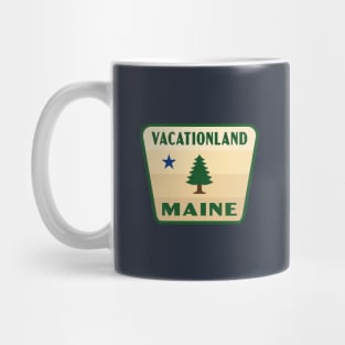 Vacationland Maine Retro Pine Tree Badge (Tan) Mug